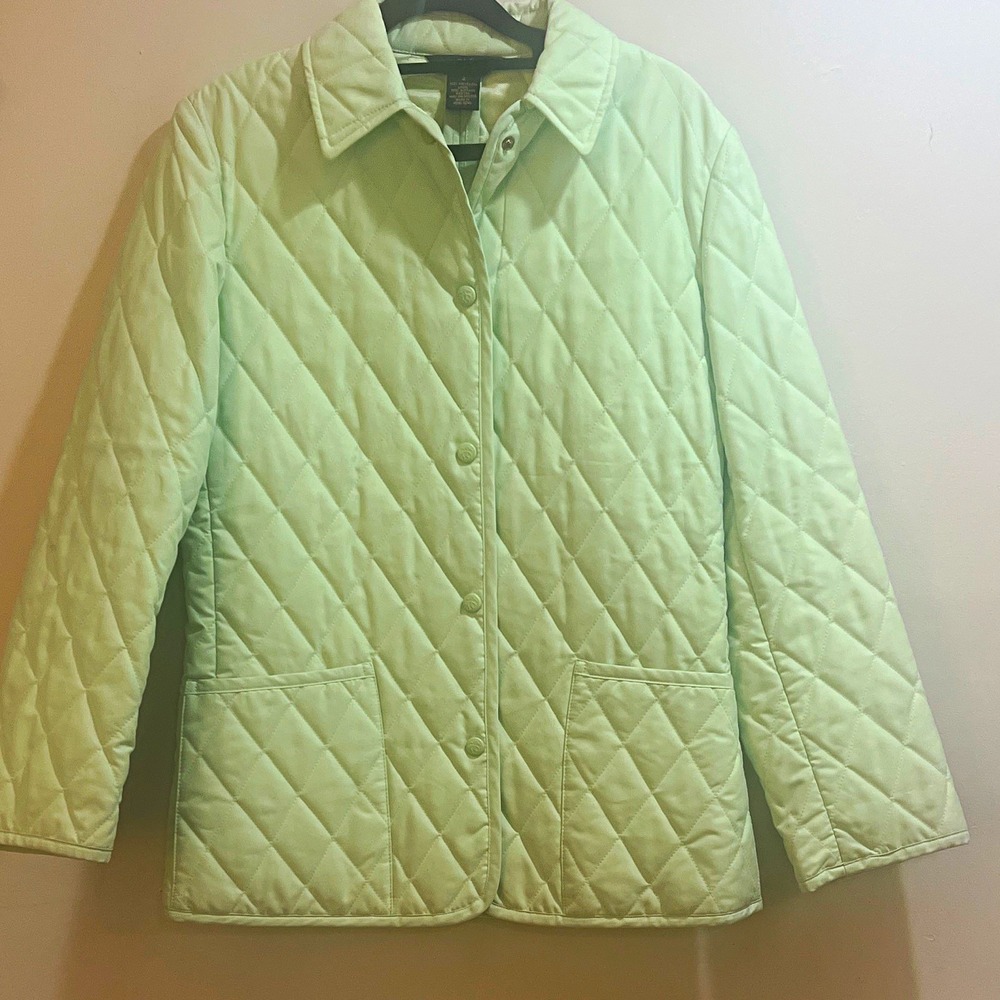 Brooks Brothers 346 Women's Green Quilted Jacket 2 Button Front Lined Pockets